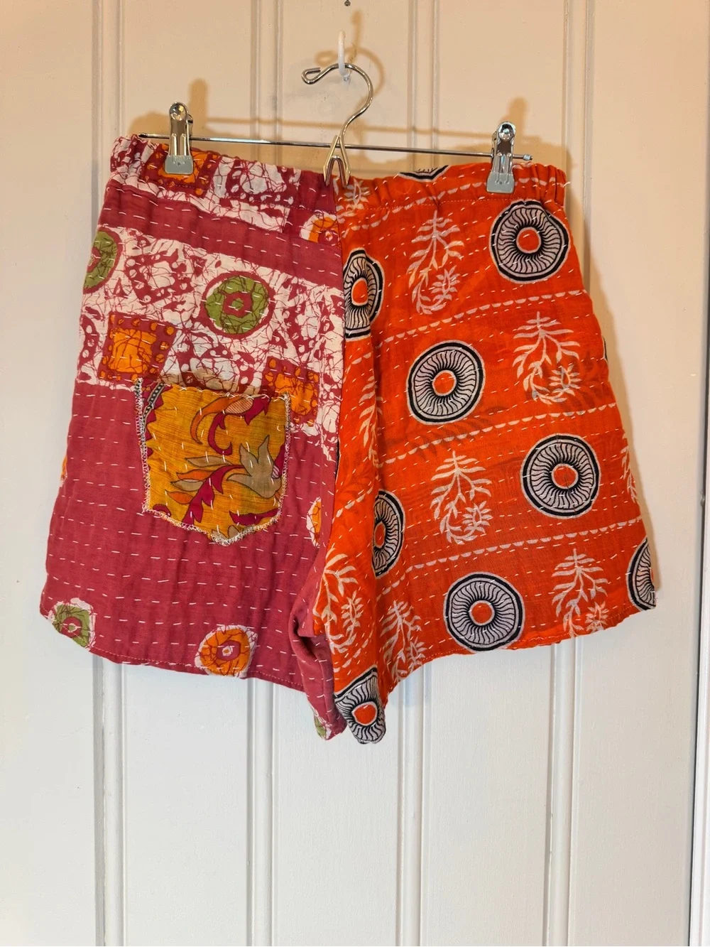 Kantha Patchwork Shorts Boho Artisan Festival Hippie Handmade Cotton - Picture 2 of 5